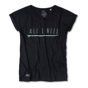 One Wave Shirt - Beach Tee Midnight Black, lässig geschnittenes Damen T-Shirt aus 100% Bio-Baumwolle.
