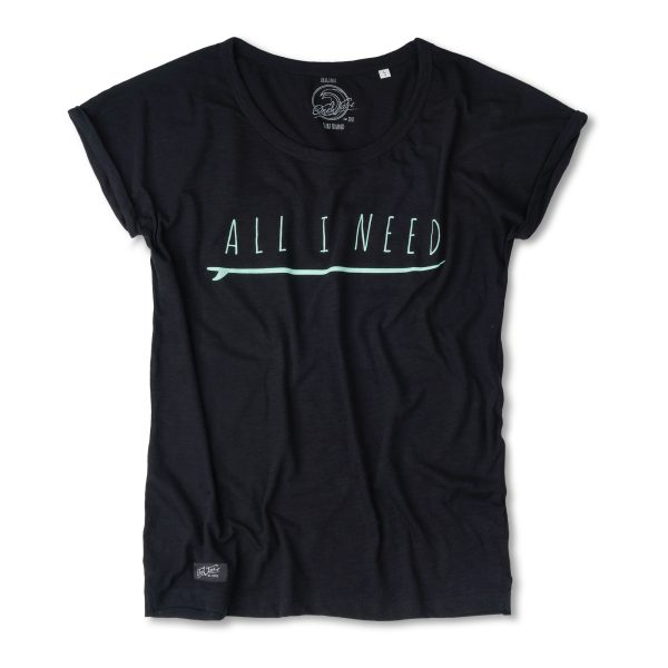 One Wave Shirt - Beach Tee Midnight Black, lässig geschnittenes Damen T-Shirt aus 100% Bio-Baumwolle.