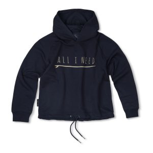 One Wave Hoodie - India Ink Crop Shark Grey, lässig geschnittener Damen Hoodie aus 85% Bio-Baumwolle und 15% recycelten Polyester.