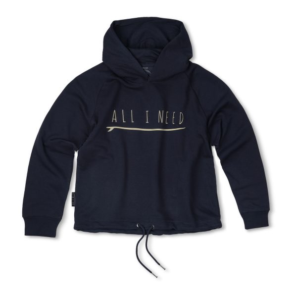One Wave Hoodie - India Ink Crop Shark Grey, lässig geschnittener Damen Hoodie aus 85% Bio-Baumwolle und 15% recycelten Polyester.