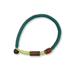 One Wave Armband Rope - Cold Hawaii Yellow Petrol. Handgeknotetes Armband zweifarbig mit Holzperlen. Jedes armband ist ein Unikat.