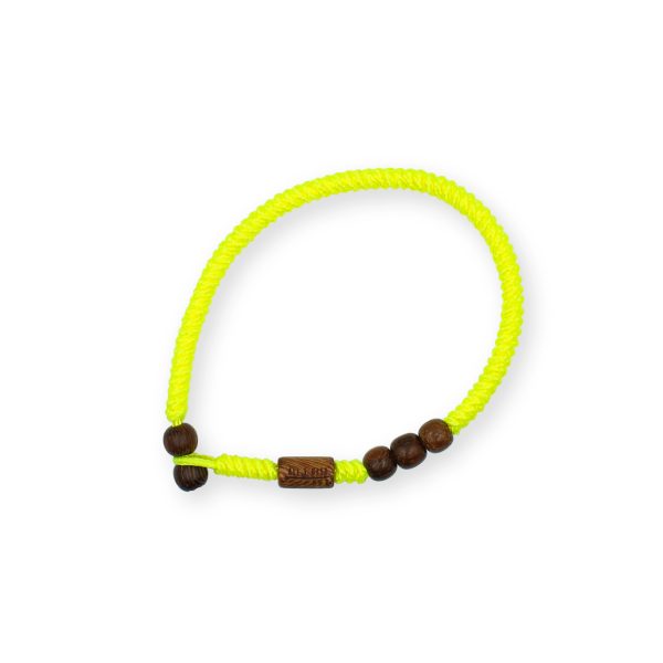 One Wave Armband Rope - Jellyfish Neon Yellow. Handgeknotetes Armband mit Holzperlen in knalligen Farben. Jedes Armband ist ein Unikat.