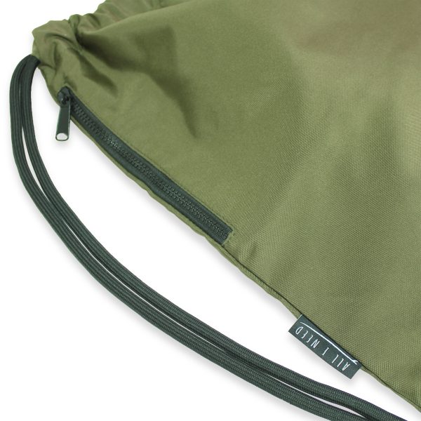 One Wave Rucksack - Beach Bag Khaki, recycelter Rucksack aus Polyester. Sport- Rucksack mit großer Zip- Seitentasche.