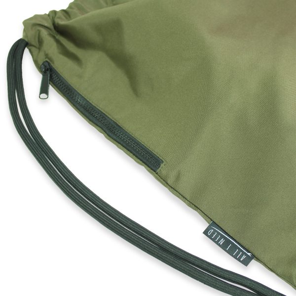 One Wave Rucksack - Beach Bag Khaki, recycelter Rucksack aus Polyester. Sport- Rucksack mit großer Zip- Seitentasche.